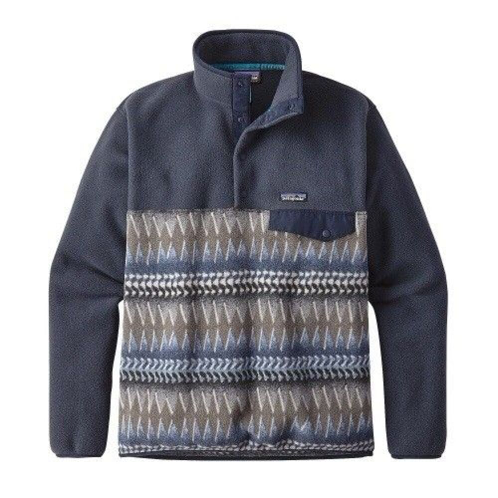 Patagonia Synchilla Snap T Fleece Men Sz S Bold Blue Grey Aztec Tribal Print EUC - Picture 1 of 12